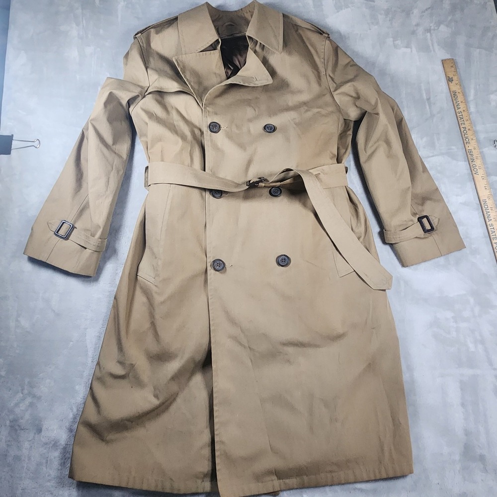 Vintage Crownwear Boston Trench Coat Mens 36 Beige USA Clarendon Cloth Academia